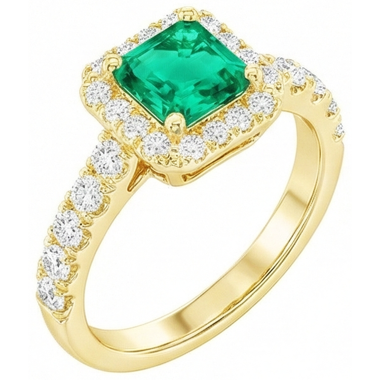 Bague Pierre Précieuse Or Jaune 14 Carats avec Émeraude Fine – vue d'angle