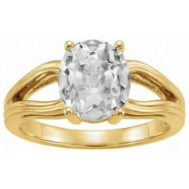 Diamant Taille Old Mine Bague Mono-Pierre en Or Jaune 14 Carats – vue de côté