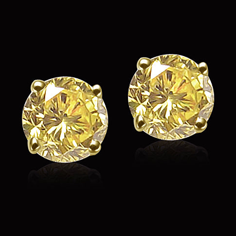 Brillant Taille Brillant Puces d'Oreilles en Or 14K Jaune – vue principale