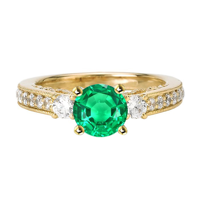 Bague Pierre Précieuse Or Jaune 14 Carats avec Émeraude Fine – vue principale