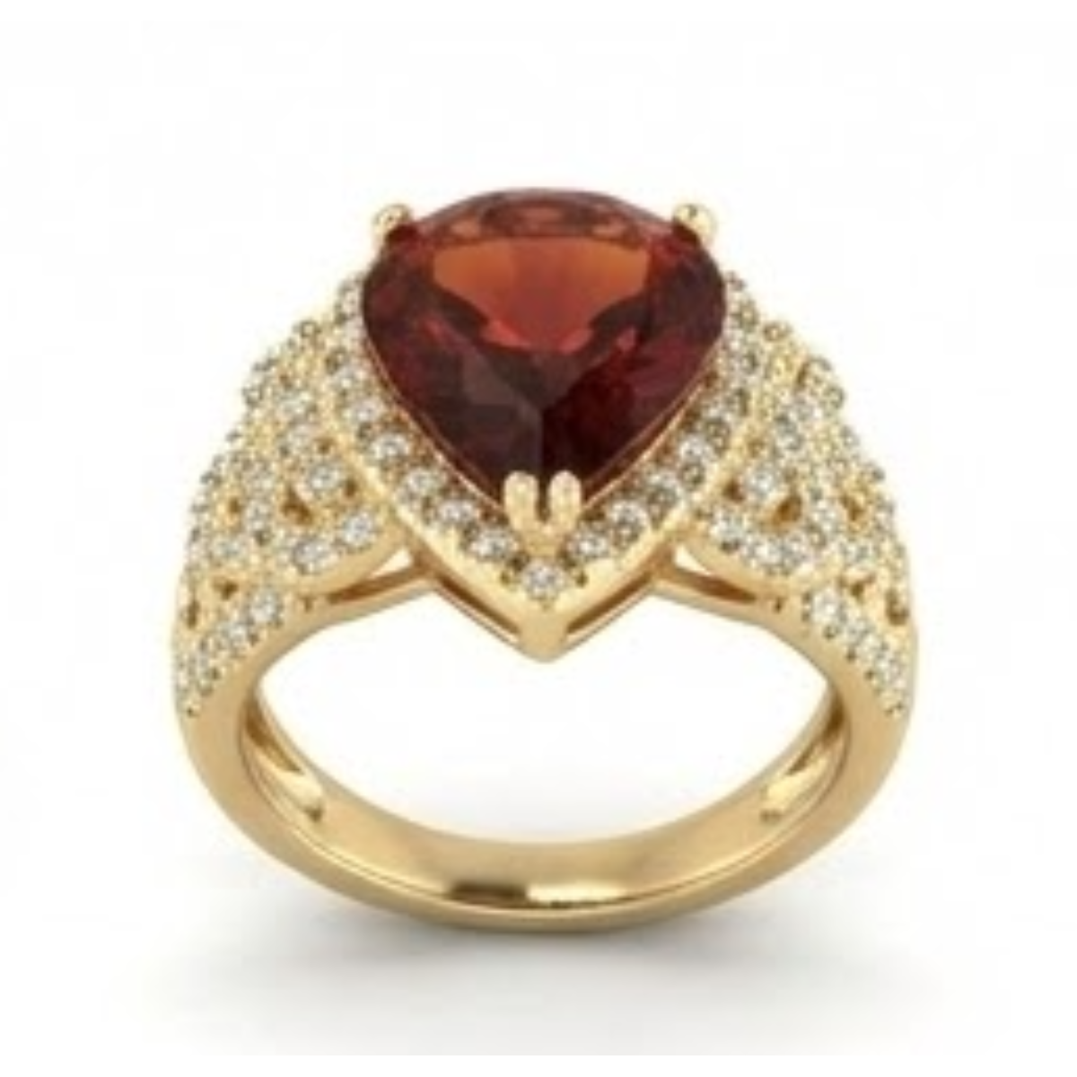 Citrine Dorée Goutte Bague Pierre Précieuse en Or 14K Jaune – vue de face