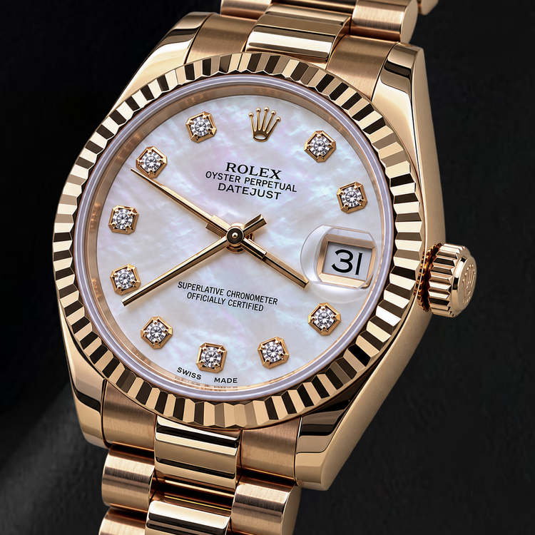 Montre Rolex President 31 mm en Or Jaune Année 2011 Cadran Diamants en Nacre Blanche