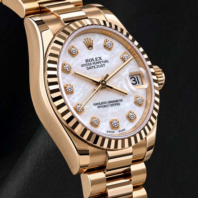 Montre Rolex President 31 mm en Or Jaune Année 2011 Cadran Diamants en Nacre Blanche