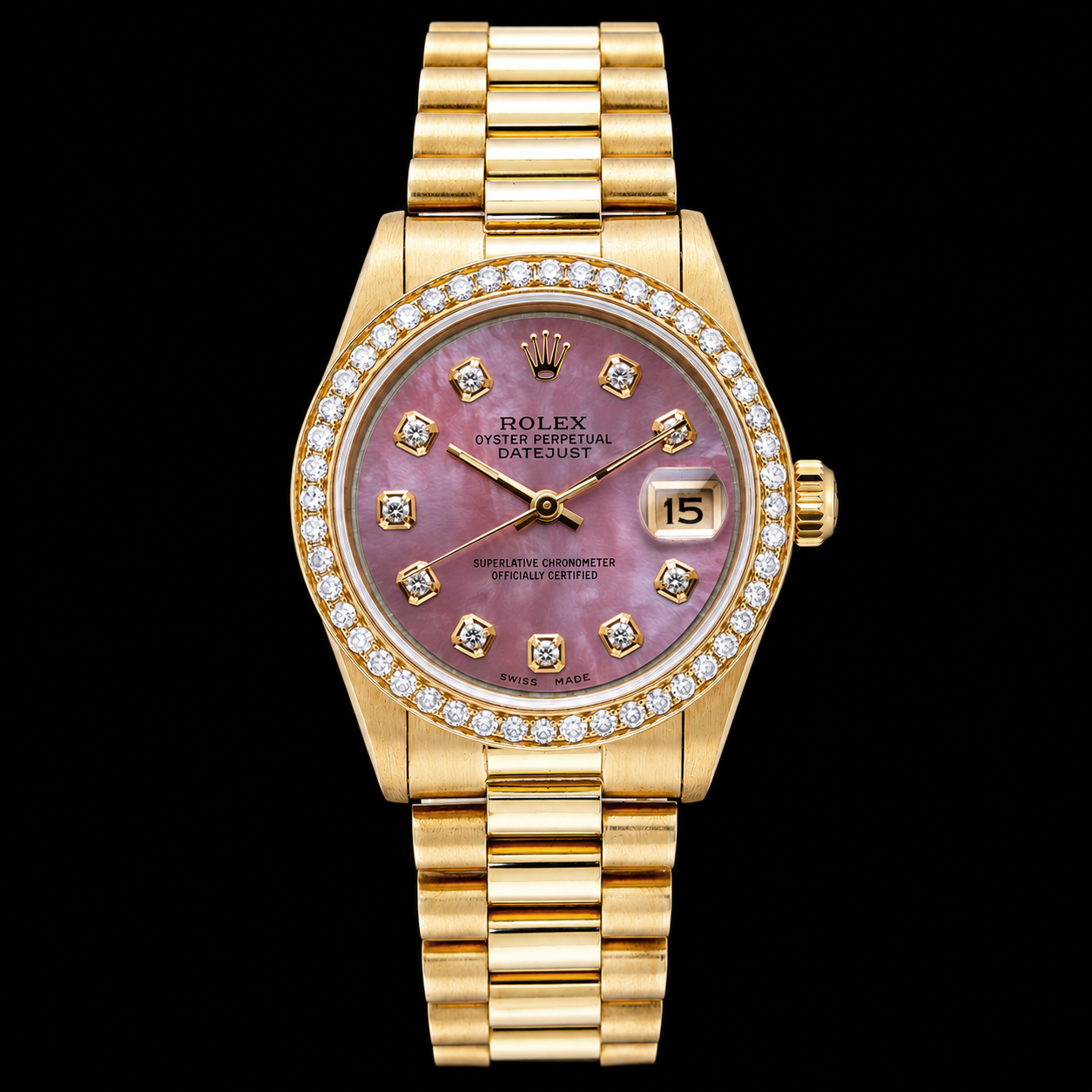 Montre Rolex President Or Jaune 31 mm Cadran Diamants Nacre Bourgogne