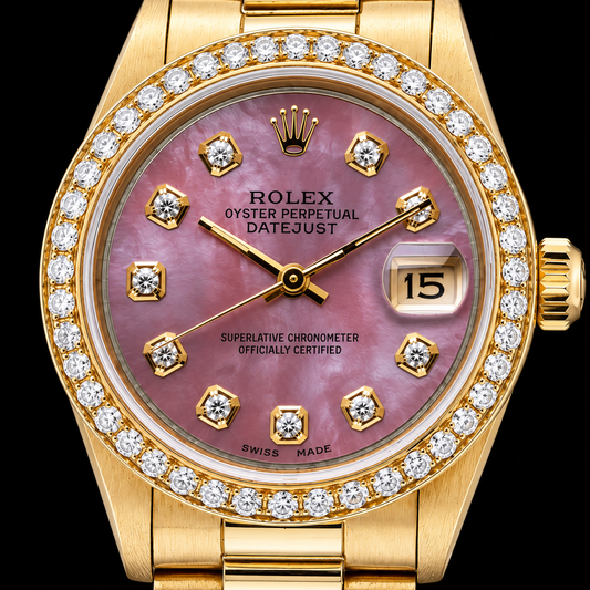 Montre Rolex President Or Jaune 31 mm Cadran Diamants Nacre Bourgogne