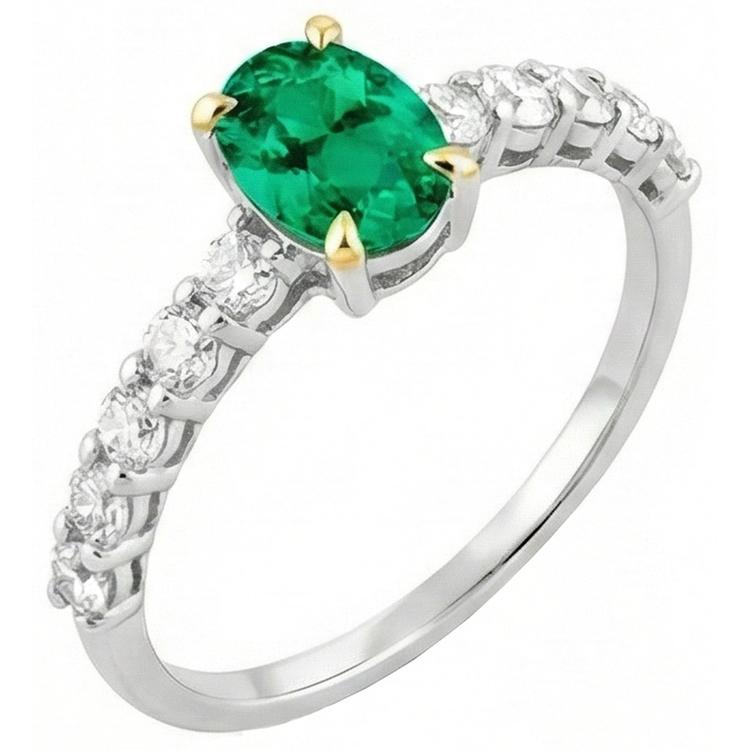 Bague avec Gemme Or Bicolore 14 Carats avec Émeraude Colombienne – vue de face