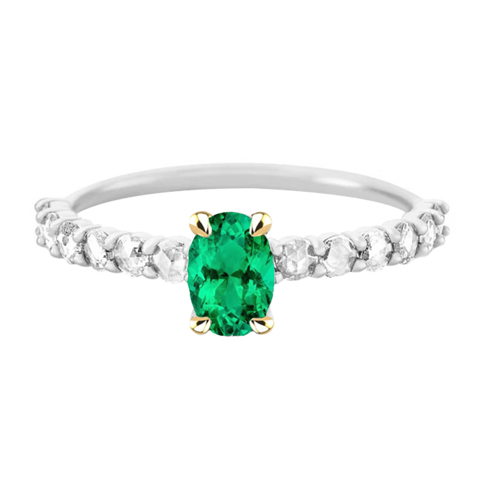 Émeraude Colombienne Bague avec Gemme 2 carats Or Bicolore 14 Carats – vue principale
