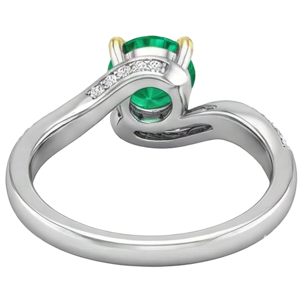 Émeraude Fine Bague Pierre de Couleur 2 carats Or 14K Bicolore – vue arrière
