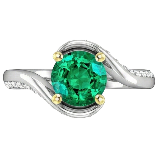 Bague Pierre de Couleur Or 14K Bicolore avec Émeraude Fine – vue de face