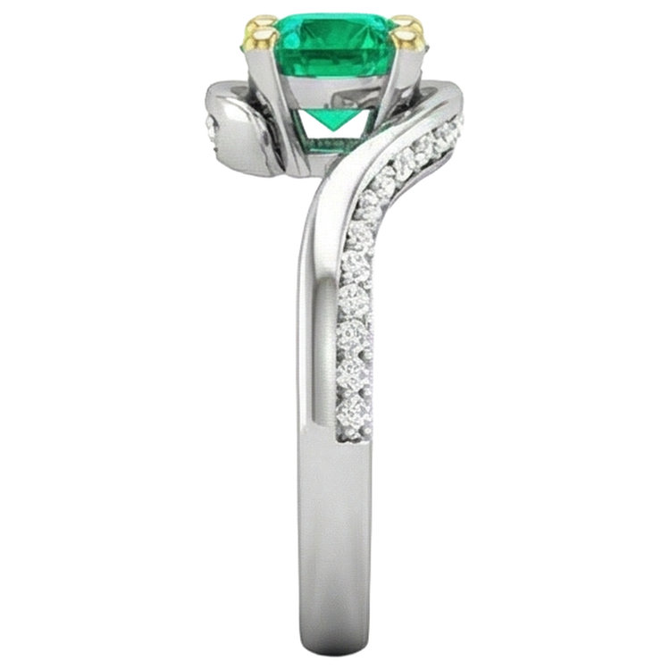 Émeraude Fine Bague Pierre de Couleur 2-carats Or 14K Bicolore – vue de profil