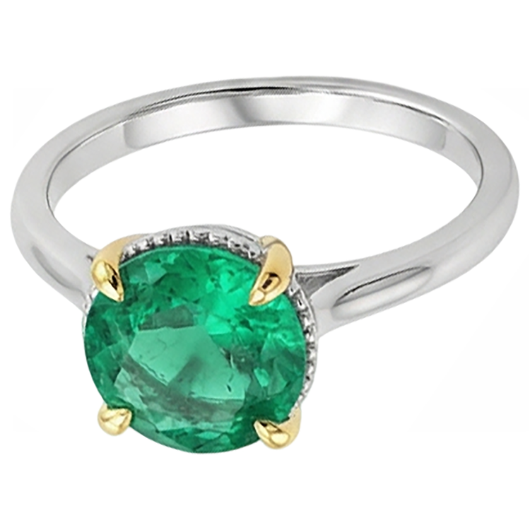 Bague Pierre de Couleur Or Bicolore 14 Carats avec Émeraude Fine – vue de face