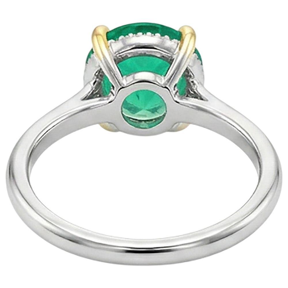 Émeraude Fine Taille Brillant Bague Pierre de Couleur en Or Bicolore 14 Carats – vue de dessus