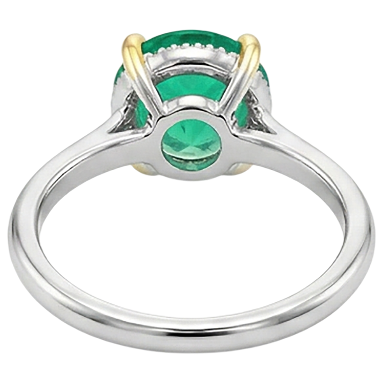 Émeraude Fine Taille Brillant Bague Pierre de Couleur en Or Bicolore 14 Carats – vue de dessus