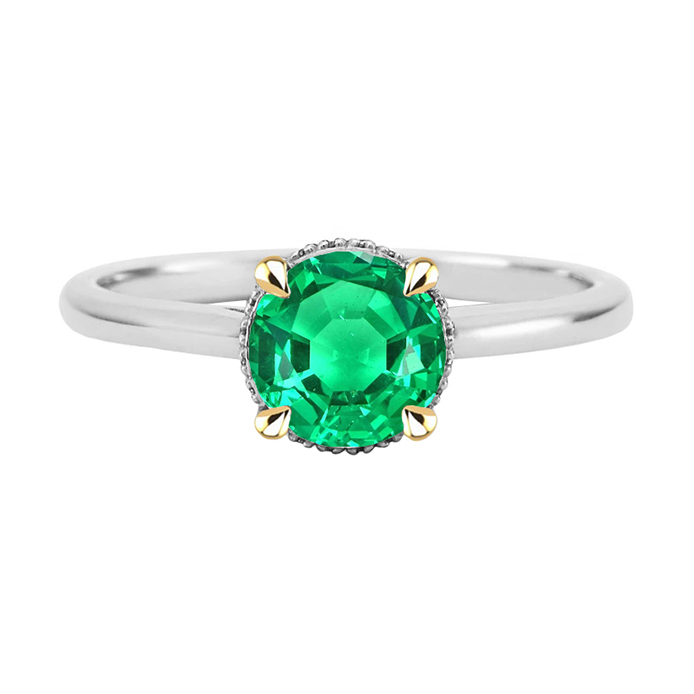 Bague Pierre de Couleur Or Bicolore 14 Carats avec Émeraude Fine – vue principale