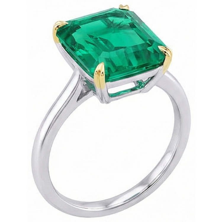 Émeraude Fine Bague Pierre de Couleur 4 carats Or Deux Tons 14 Carats – vue de côté