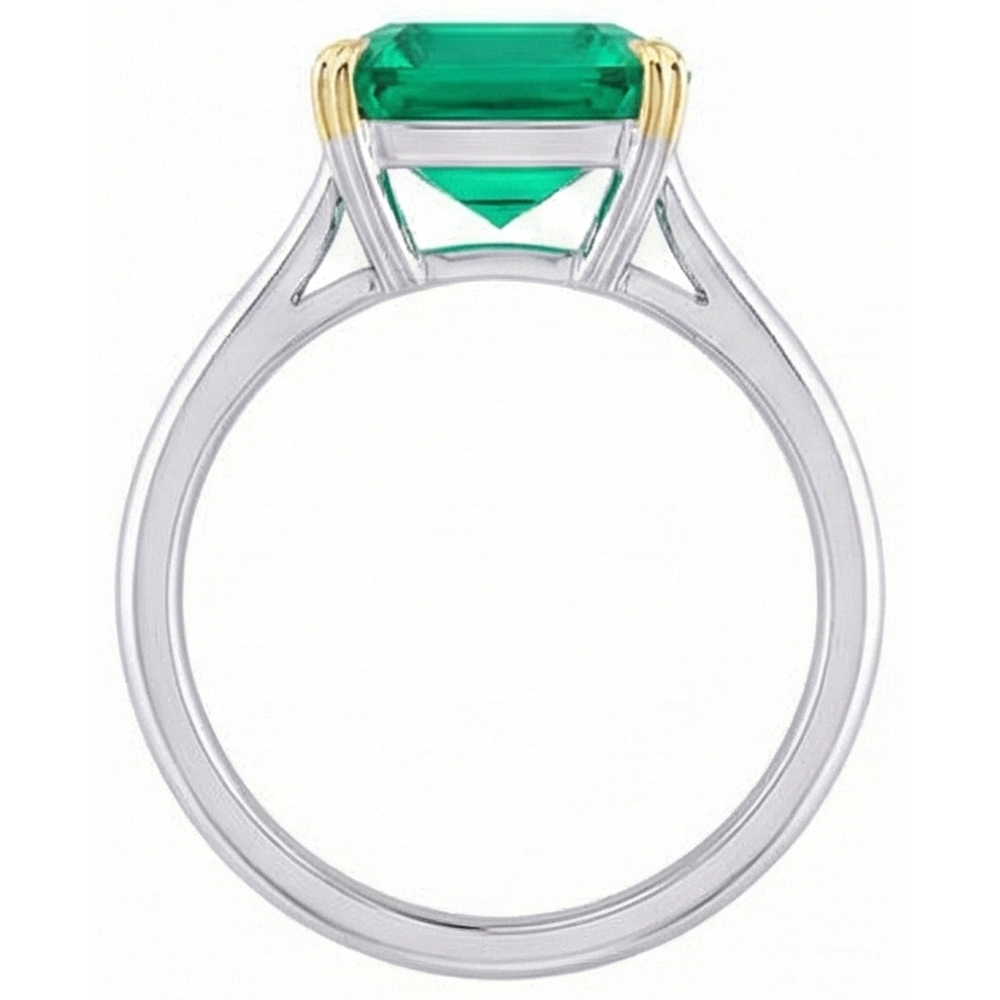 Émeraude Fine Taille Émeraude Bague Pierre de Couleur en Or Deux Tons 14 Carats – vue de profil