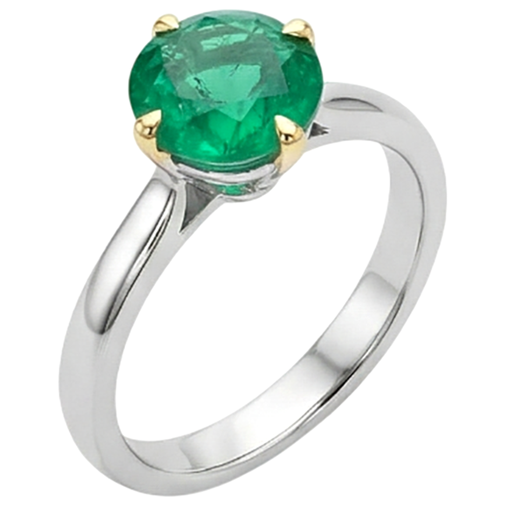 Taille Brillant Émeraude Fine bague en Or Deux Tons 14 Carats – vue de côté