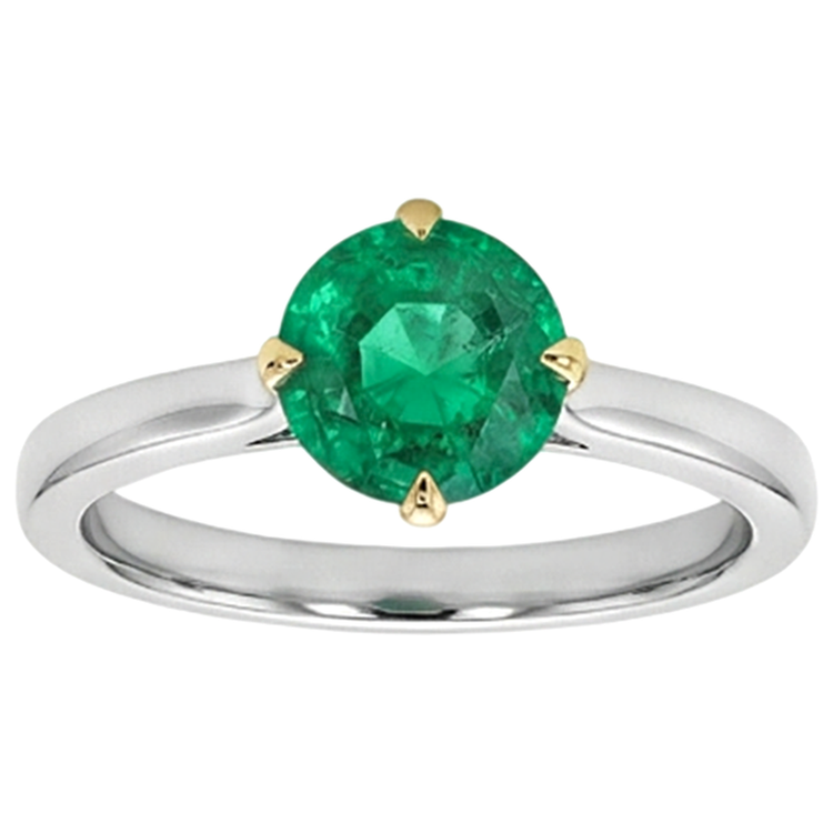Bague Pierre de Couleur Or Deux Tons 14 Carats avec Émeraude Fine – vue d'angle