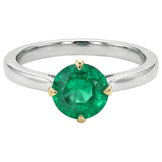 Bague Pierre de Couleur Or Deux Tons 14 Carats avec Émeraude Fine – vue de face