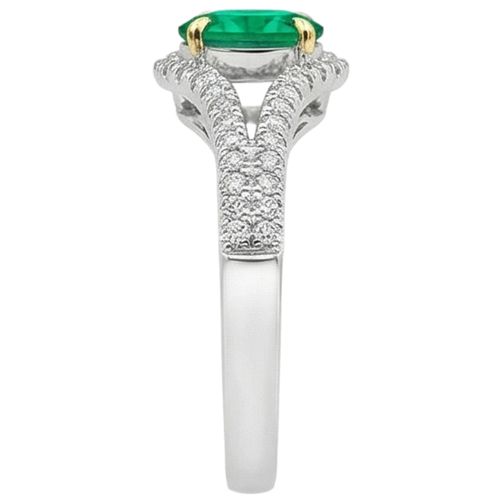 Émeraude Colombienne Bague Pierre de Couleur 1 carats Or 14K Bicolore – vue de profil