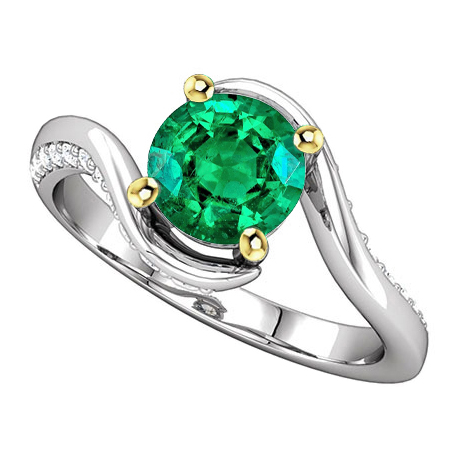 Taille Ronde Émeraude Fine bague en Or 14K Bicolore – vue principale