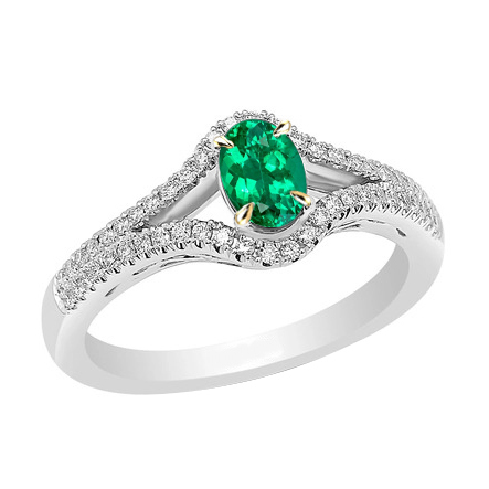 Bague Pierre de Couleur Or 14K Bicolore avec Émeraude Colombienne – vue principale