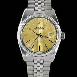 acier inoxydable Champagne Bâton Cadran Lunette cannelée Datejust Rolex Hommes Montre ensemble rapide