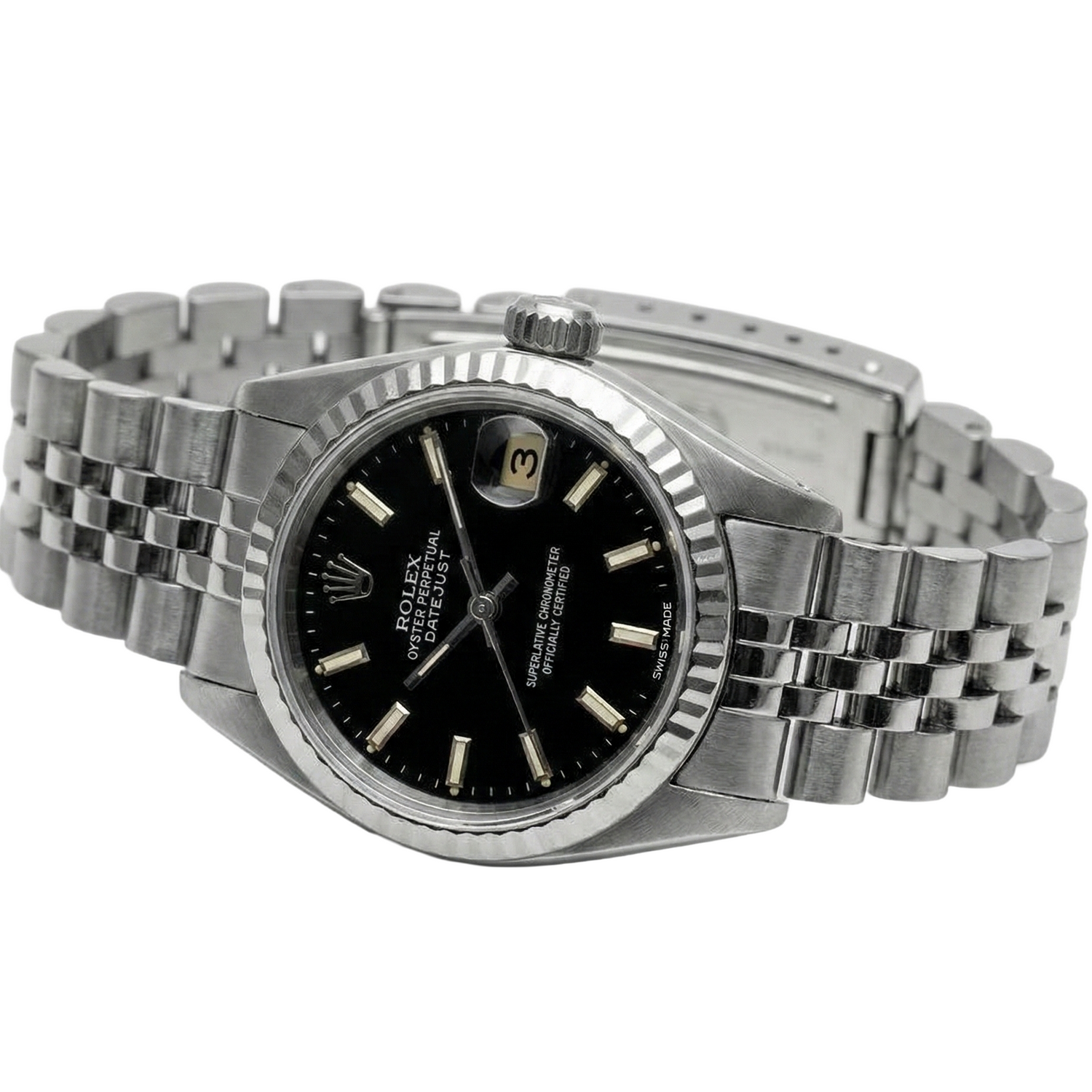 acier inoxydable Jubilé Bracelet Cadran Bâton Noir Rolex Datejust Femme Montre