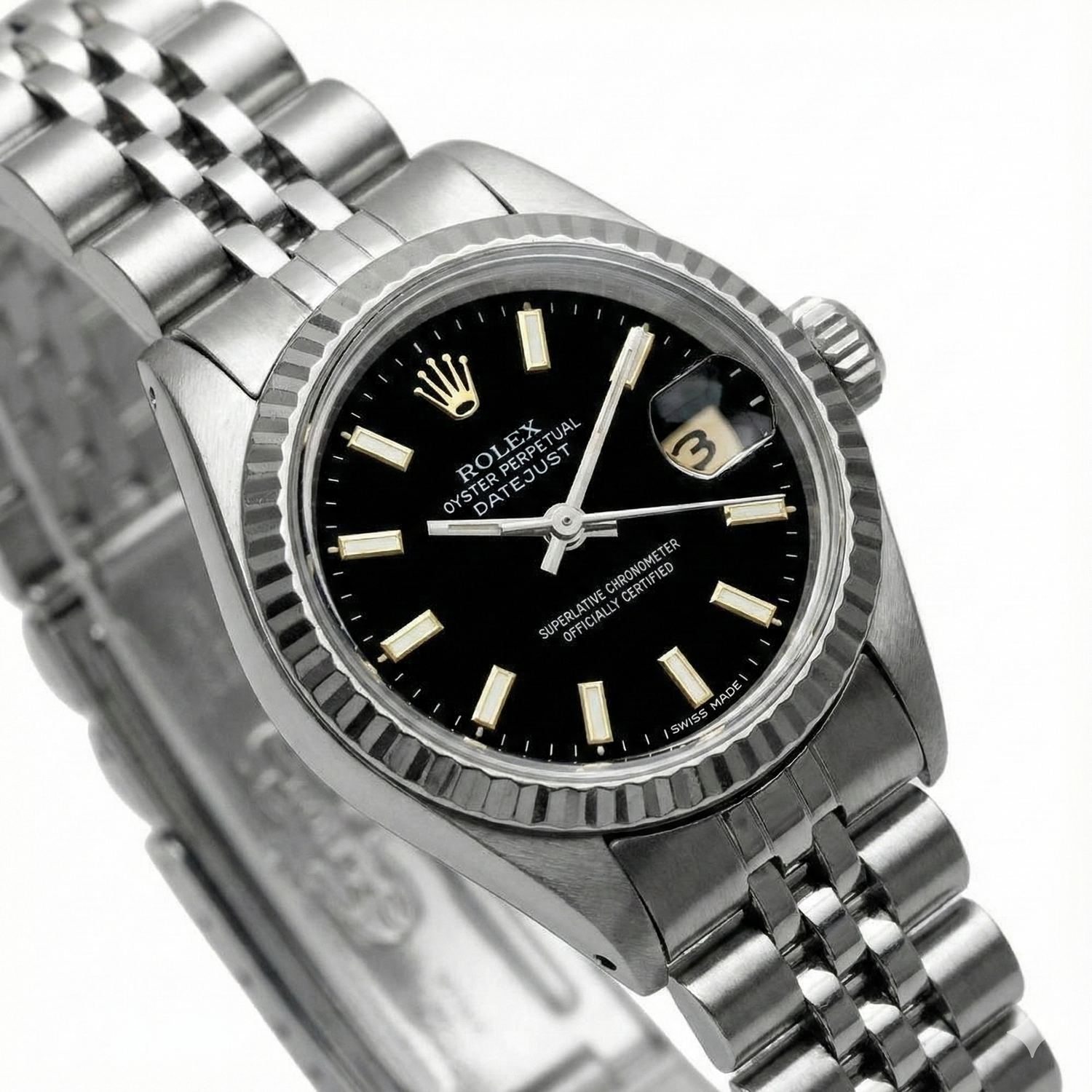 acier inoxydable Jubilé Bracelet Cadran Bâton Noir Rolex Datejust Femme Montre