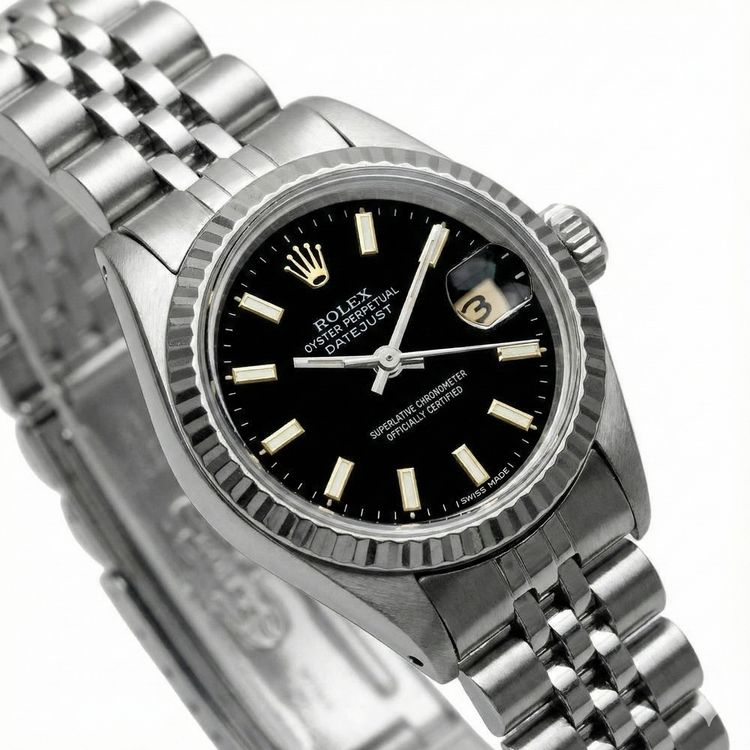 acier inoxydable Jubilé Bracelet Cadran Bâton Noir Rolex Datejust Femme Montre