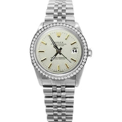 acier inoxydable Rolex Datejust diamant lunette blanc bâton cadran montre réglage rapide