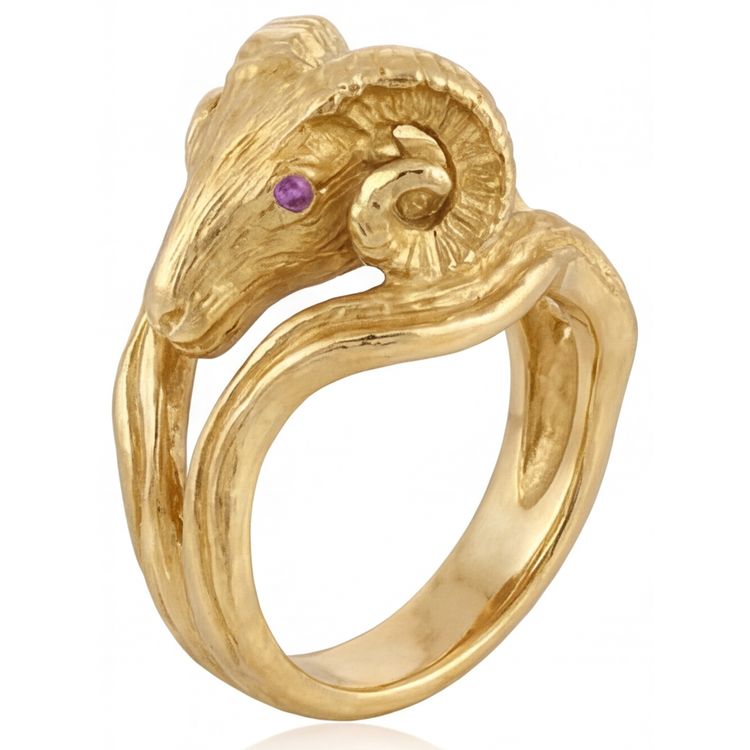 Taille Ronde Améthyste bague en Or Jaune 14 Carats – vue d'angle