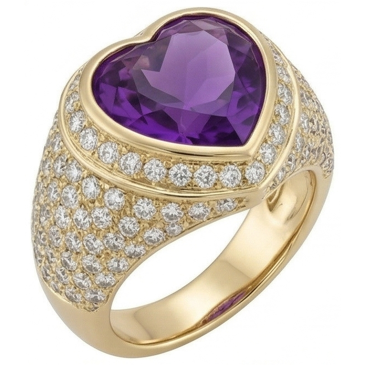 Améthyste Bague avec Gemme 10-carats Or 14K Jaune – vue de face