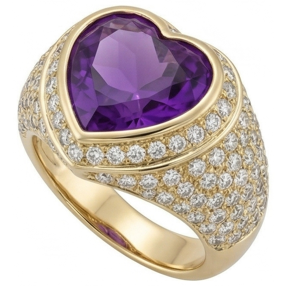 Améthyste Bague avec Gemme 10 carats Or 14K Jaune – vue de côté