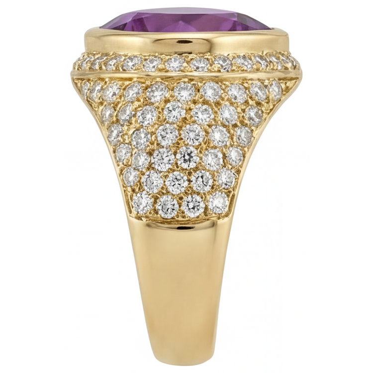 Améthyste Forme Cœur Bague avec Gemme en Or 14K Jaune – vue de profil