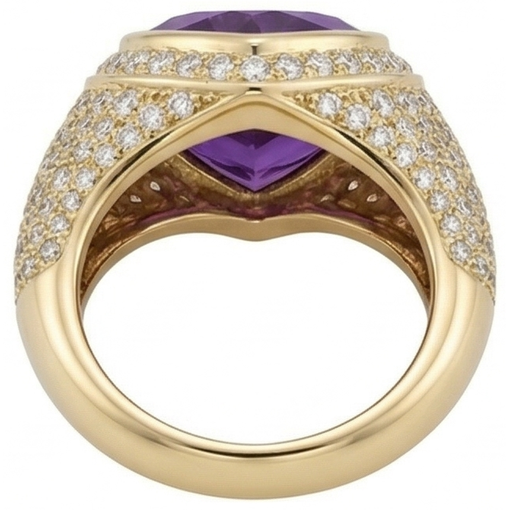 Améthyste Forme Cœur Bague avec Gemme en Or 14K Jaune – vue de dessus
