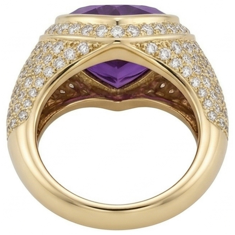 Améthyste Forme Cœur Bague avec Gemme en Or 14K Jaune – vue de dessus
