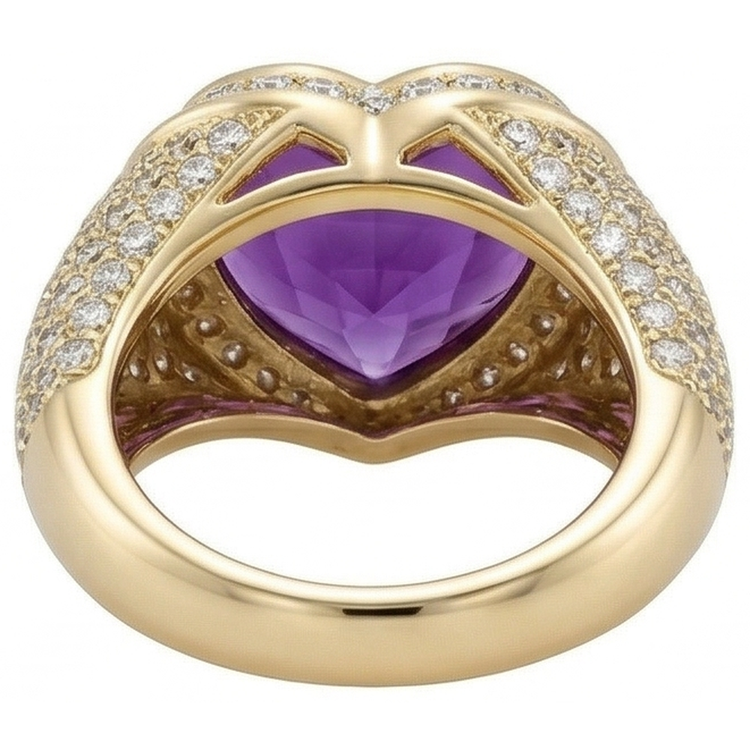 Améthyste Forme Cœur Bague avec Gemme en Or 14K Jaune – vue détaillée