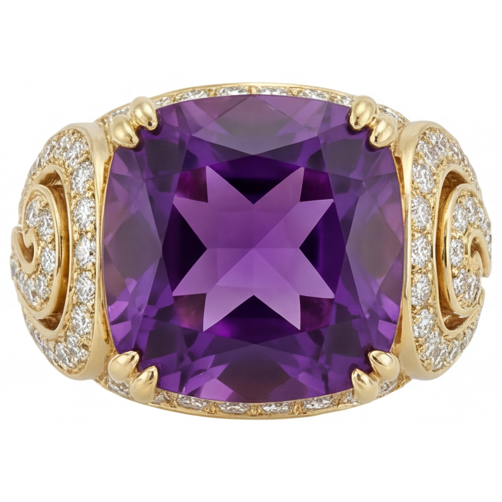 Bague avec Gemme Or Jaune 14 Carats avec Améthyste – vue principale
