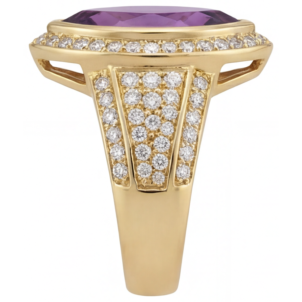 Bague avec Gemme Or Jaune 14 Carats avec Améthyste – vue d'angle