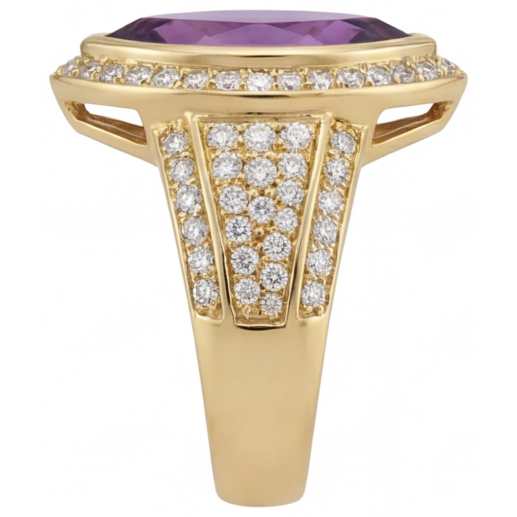 Bague avec Gemme Or Jaune 14 Carats avec Améthyste – vue d'angle
