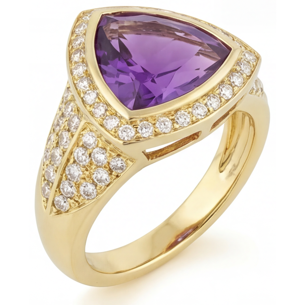 Améthyste Bague Pierre de Couleur 8 carats Or Jaune 14 Carats – vue de face