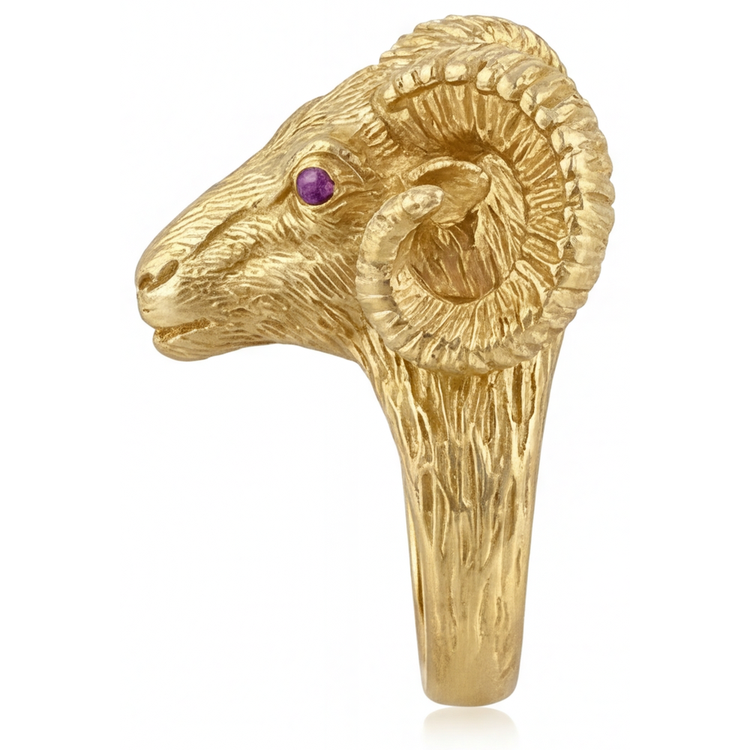 Taille Ronde Améthyste bague en Or 14K Jaune – vue de profil