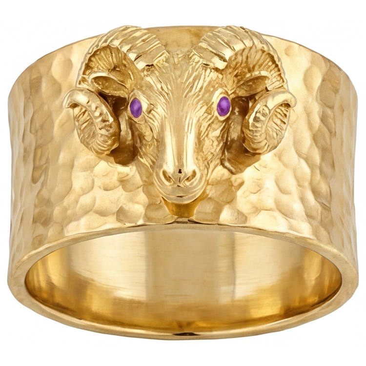 Améthyste Taille Brillant Bague pour Homme en Or Jaune 14 Carats – vue de face