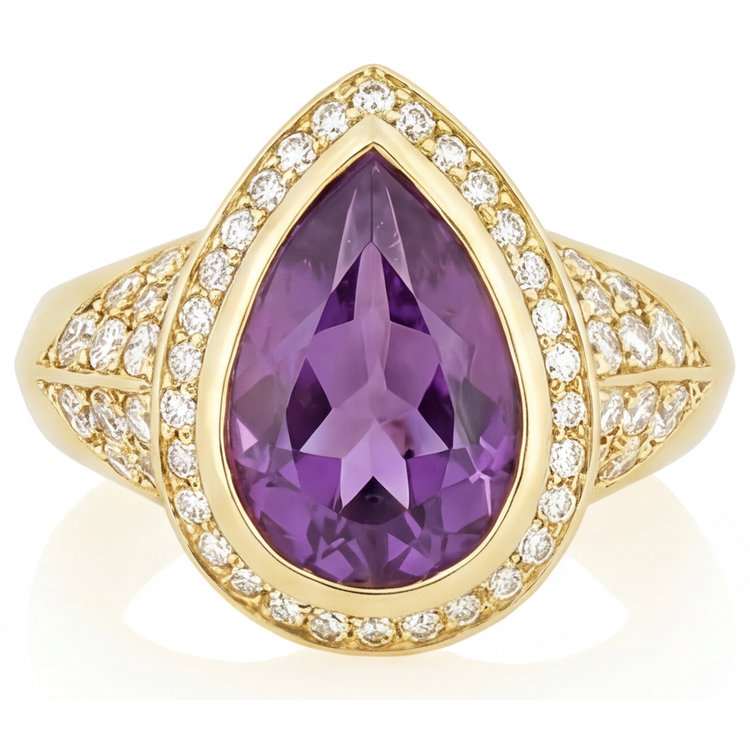 Améthyste Pourpre Bague avec Gemme 6,50 carats Or Jaune 14 Carats – vue de face
