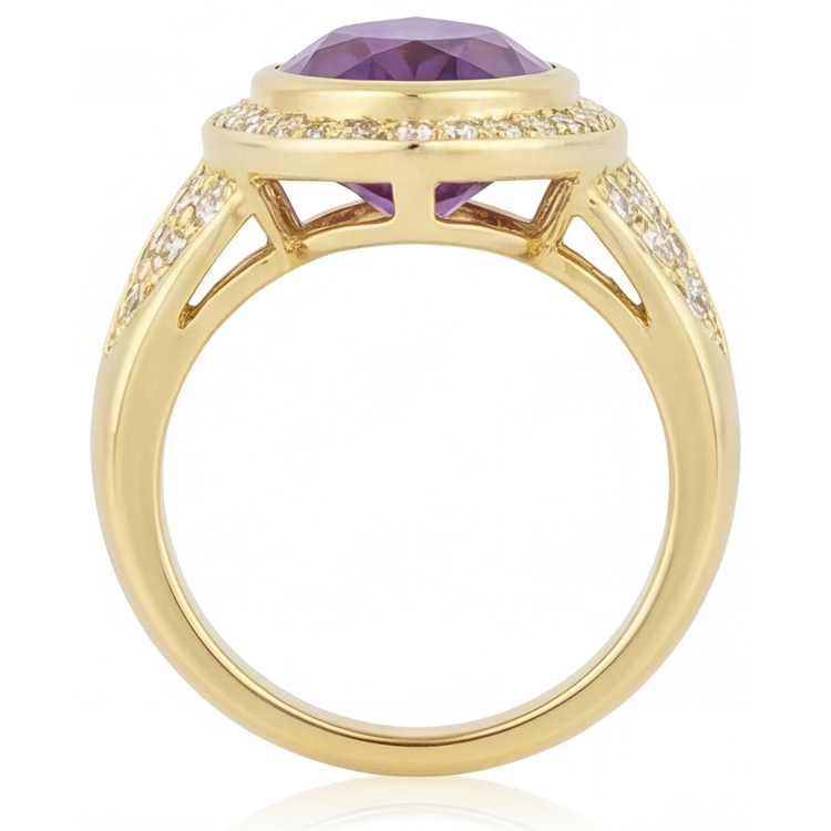 Améthyste Pourpre Bague avec Gemme 6,50-carats Or Jaune 14 Carats – vue de profil