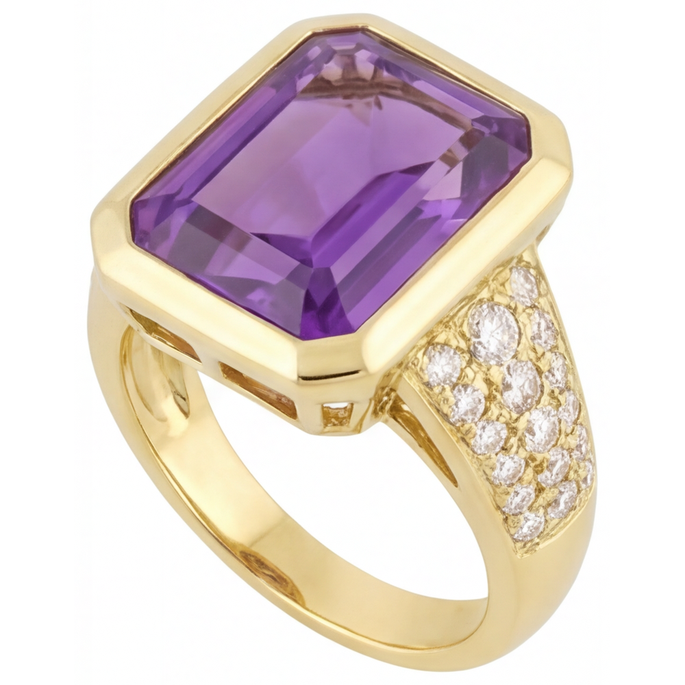 Améthyste Pourpre Bague avec Gemme 7 carats Or 14K Jaune – vue de côté