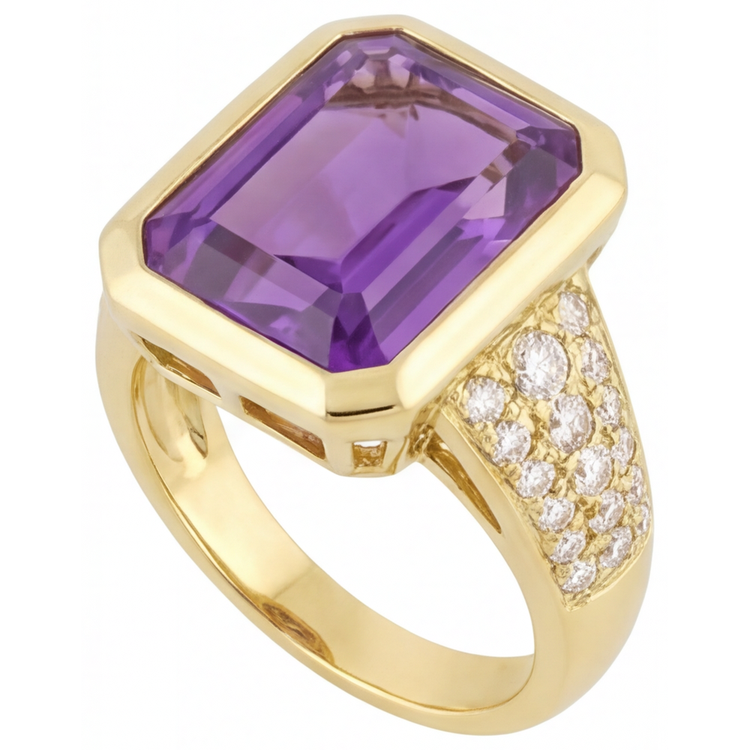 Améthyste Pourpre Bague avec Gemme 7 carats Or 14K Jaune – vue de côté