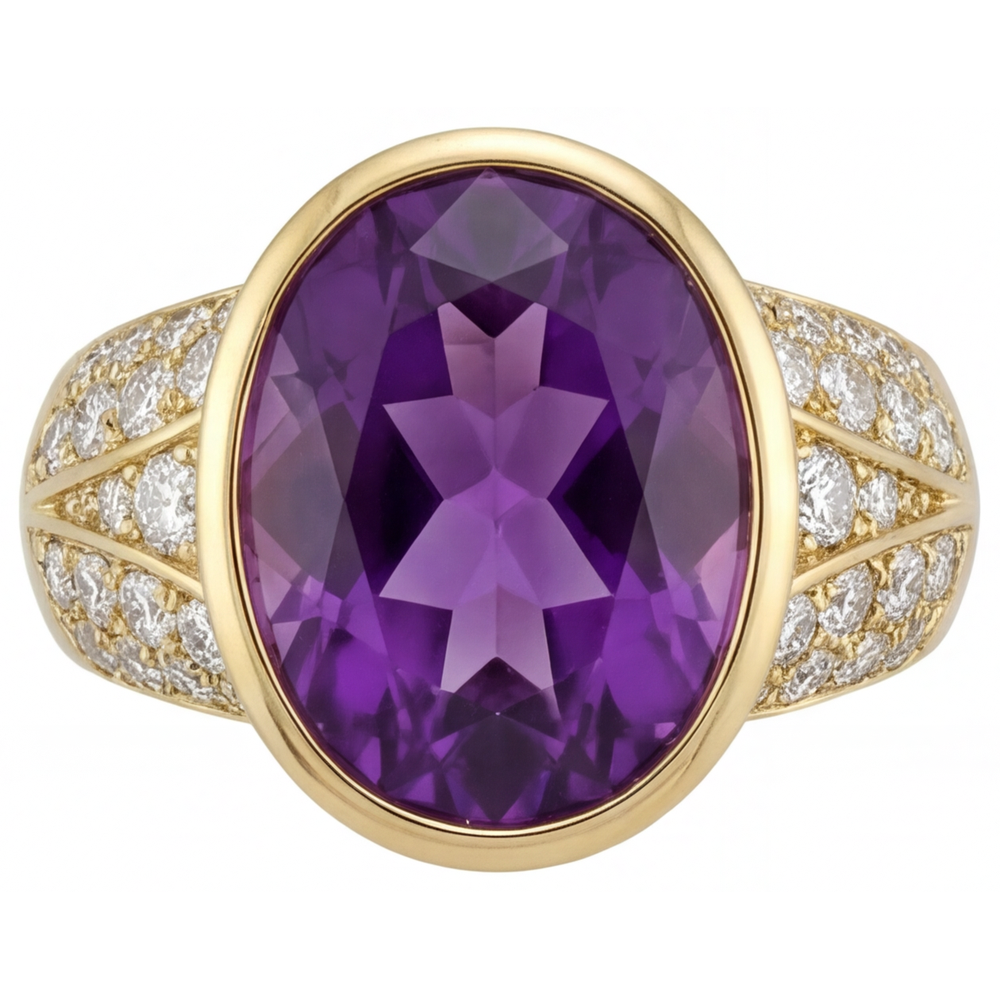 Améthyste Pourpre Ovale Bague Pierre de Couleur en Or Jaune 14 Carats – vue principale