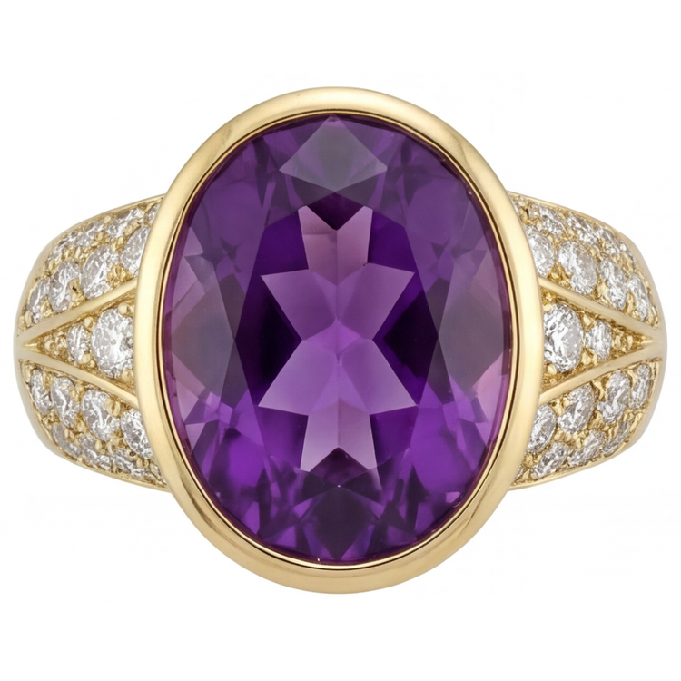 Améthyste Pourpre Ovale Bague Pierre de Couleur en Or Jaune 14 Carats – vue principale